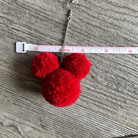 Disney Handmade Red w/ Sparkles Thread Pom Pom Mickey silhouette earrings - Picture 3 of 4